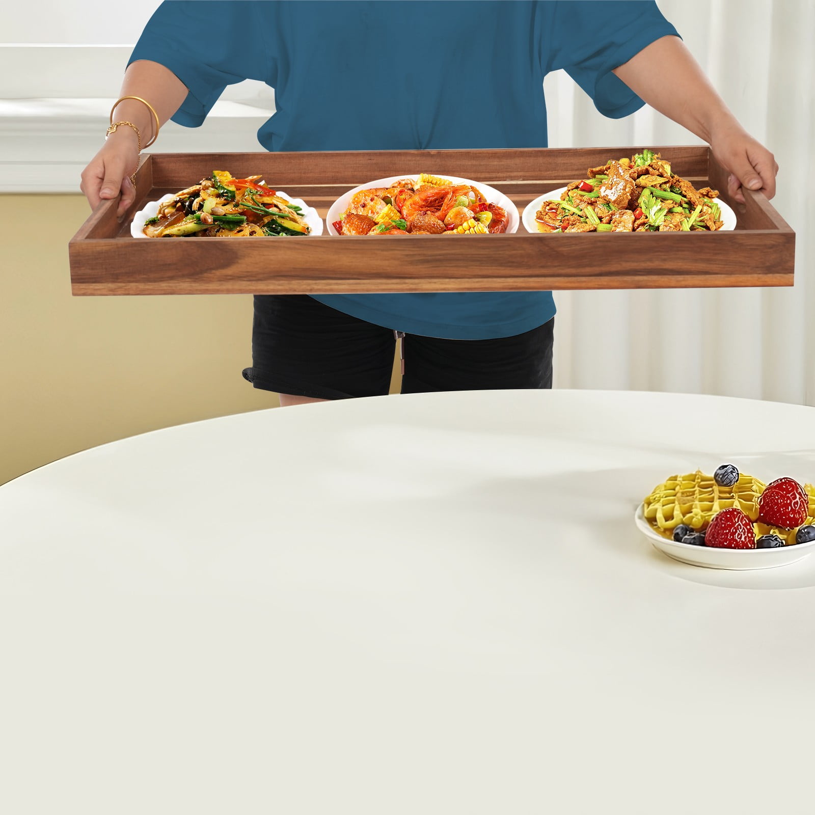Acacia Wood Stove Cover 30×22×2.5in, Multi-Use Cutting Board Charcuterie Serving Tray, Durable Polished Stove Top Cover for Kitchen Restaurant