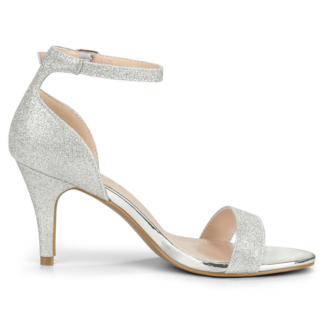 DARING DIVA Women's Glitter Ankle Strap Stiletto Heel Sandals Silver 8
