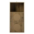 thumbnail image 2 of Seizeen Home Storage Cabinet, Floor Freestanding Storage Organizer with 2 Door and 1 Tier Open Shelf, Sideboard Cupboard with Decorative Rattan, for Living Room, Bedroom, Kitchen, Rustic Brown, 2 of 8