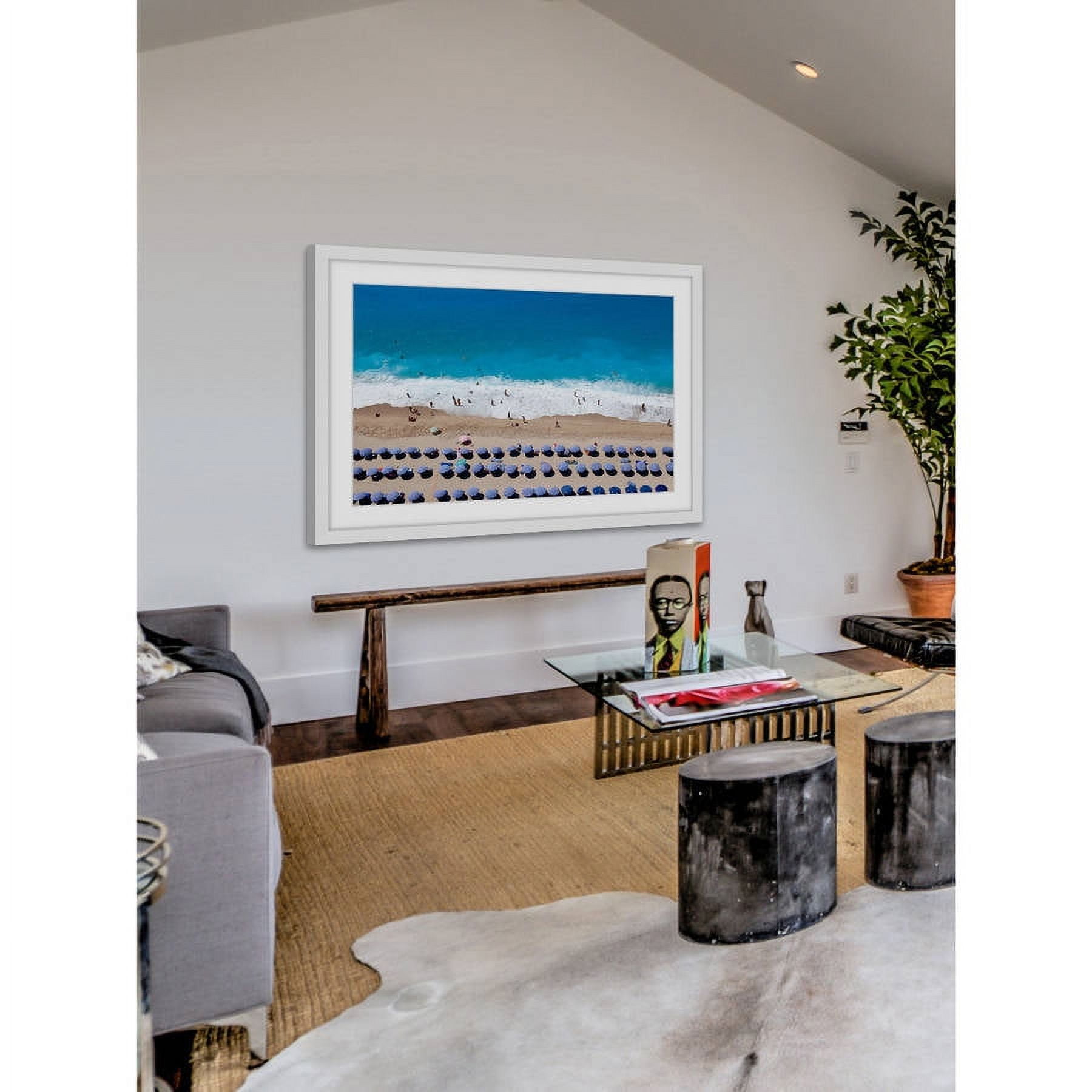 MARMONT HILL  - 'Blue Umbrella Rows' Framed Painting Print - Multi-Color 18 x 12