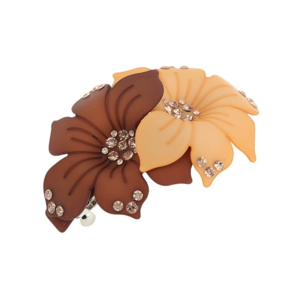 Unique Bargains 1 Pc Elegant Double Flower Hair Clips for Home Coffee Color Yellow