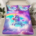thumbnail image 2 of Castle Fairy Cute Animal Unicorn Twin Sheet Sets 3pcs for Preppy Children Kids,Dreamy Princess Twin Fitted Sheet Microfiber,Kawaii Rainbow Breathable Flat Sheet,Breathable Home Decor, 2 of 7