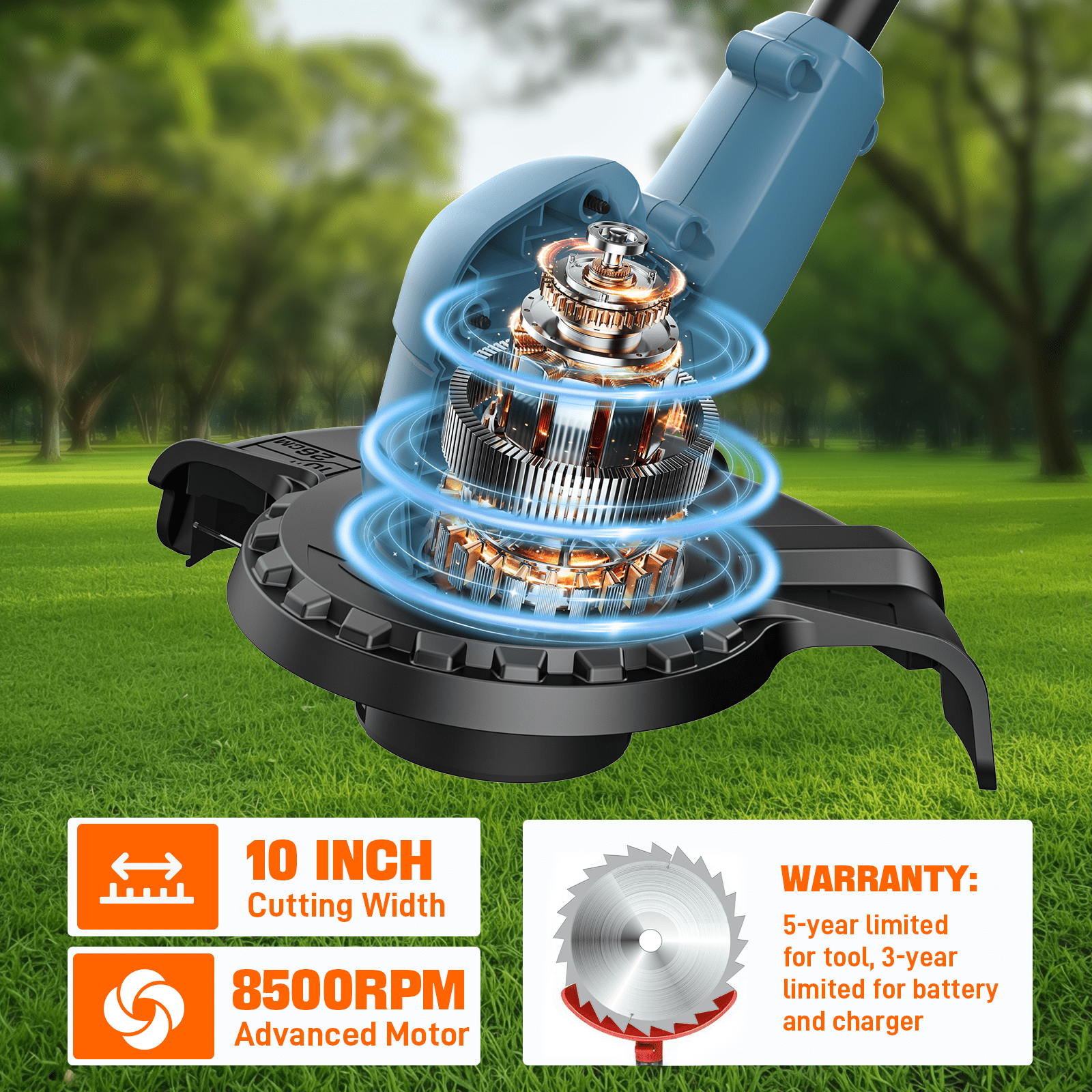 SENIX 20V 10" Cordless Weed Eaters, Grass Trimmer, Rotating Split Shaft, Angle-adjust Assistable Grip, Auto Line Feed w/ 2.0Ah Battery & Charger, GTX2-L