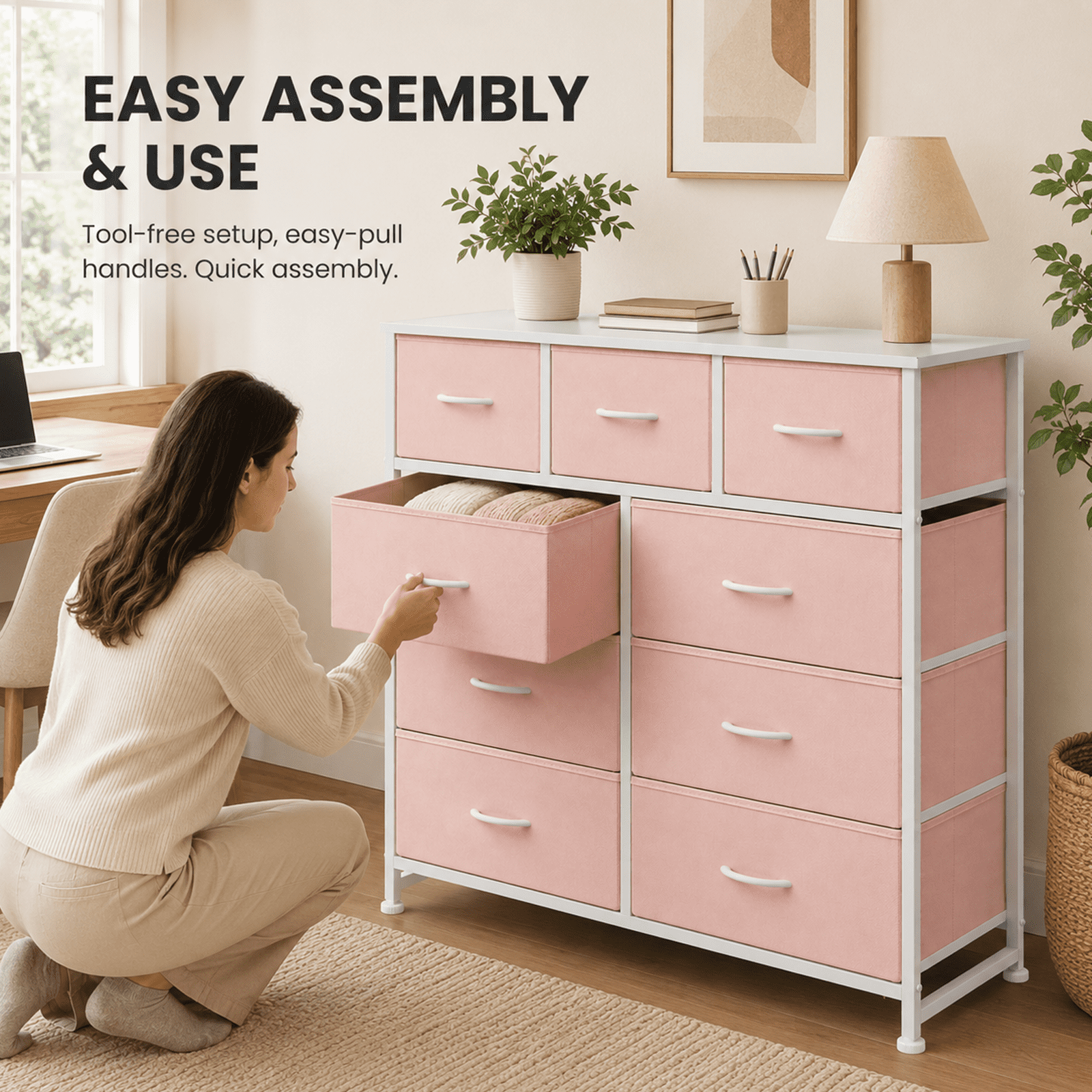 Alvantor 7/8/9-Dresser, Dresser for Bedroom Organizer Storage, Fabric Storage Tower with Sturdy Steel Frame, Wooden Top & Easy Pull Fabric Bins, Dresser for Living Room Entryway Clothes Organization