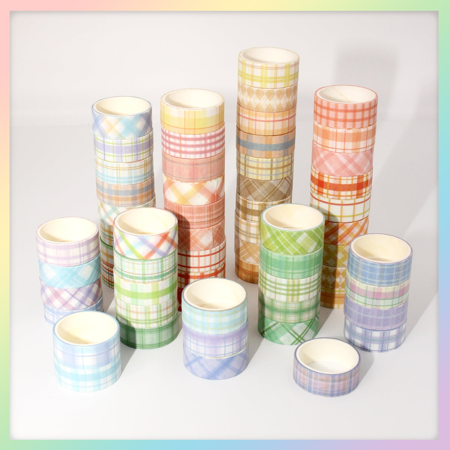 60 Rolls Boxed 15mm Grid Washi Tape Set, Self-Adhesive Decorative Colored Plaid Masking Tape for Painting, DIY Art Crafts, Gift Wrapping, Scrapbook Supplies