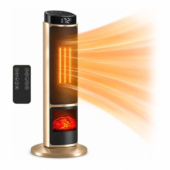 Alvantor 23-Inch 1500W Space Heater, 70° Oscillation, Thermostat, Remote, 7-Color Lights, Garden Gold