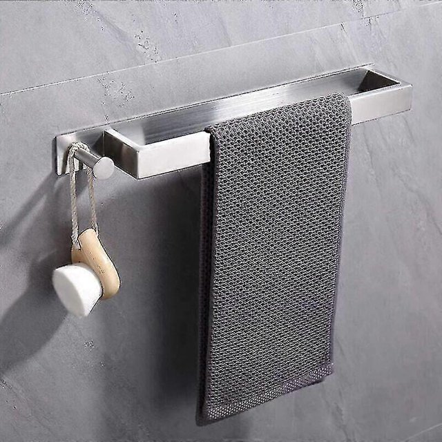 Stainless Steel Towel Rack, Self Adhesive Guest Towel Rack No Drilling, Adhesive Bath Towel Rack With Hooks For Bathroom (40cm, Brushed