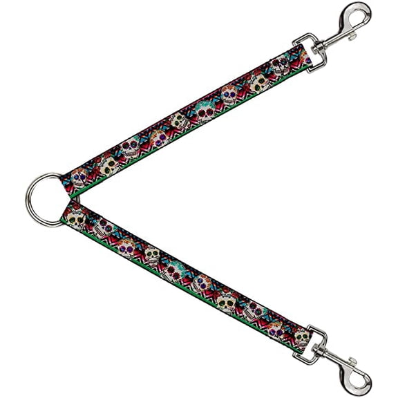Buckle-Down Dog Leash Splitter Sugar Skulls Zarape Multi Color 1 Foot Long 1 Inch Wide