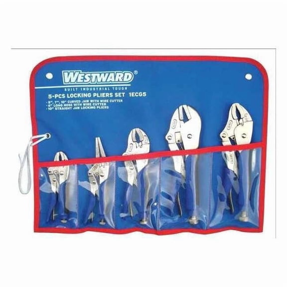 Westward 5 Piece Locking Pliers Set Ergonomic Handle 1ECG5