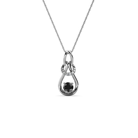 Black Sliders Pendant - Black & White Diamond 0.19 Carat tw Women Love Knot Slider Pendant 14K White Gold with 18