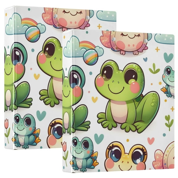 Cartoon Frog and Mushrooms Hardcover 3 Ring Binder 1.5 inch Round Rings with Interior Pockets Binders Organizer Office School 1 Pack