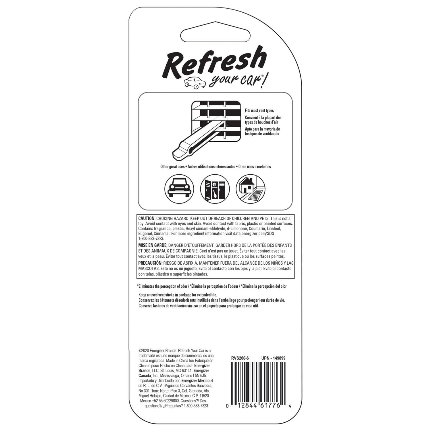 Assainisseur d’air Refresh Your Car! en bâtonnet en bâtonnet pour évent au parfum Nuits élégantes/Aube fraîche – 6 unités