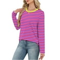 thumbnail image 5 of HAiming Womens Oversize Striped Shirt Crew Neck Long Sleeve Pullover Casual Basic Tops Trendy Blouses Clothes, 5 of 6