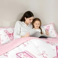 thumbnail image 5 of Feelyou Girly Monogrammed V Full Size Comforter Sets, Cartoon Pink Bownknot Ribbon Bedding Comforter Set, Princess Buffalo Plaid Reversible Bedding Sets, Breathable Home Decor, 3-Piece, 5 of 8