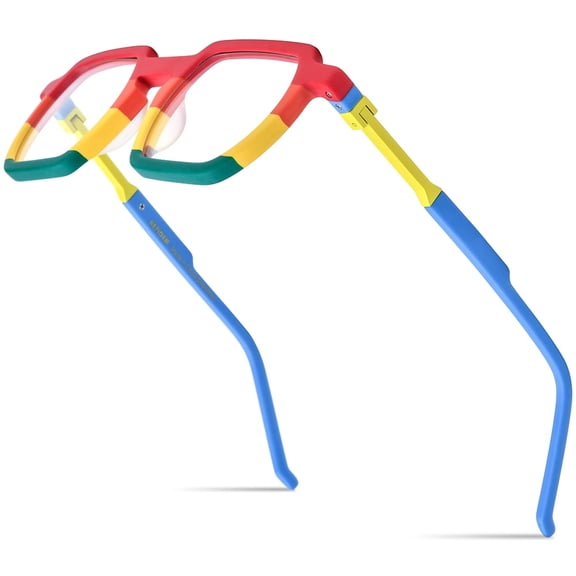 HEPIDEM Matte Multicolor Acetate Glasses Frame Men Vintage Square Eyeglasses Optical Spectacles ( 9373 Red Yellow )