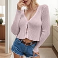 thumbnail image 4 of Cropped Cardigan Sweaters for Women 2025 Long Sleeve V Neck Button Open Front Knit Sweater Cardigan Bolero Tops, 4 of 5