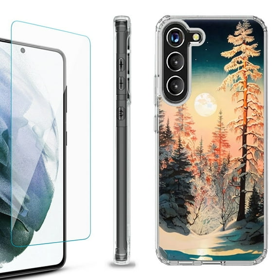 OneToughShield ® for Samsung Galaxy S23  S23 Plus 5G Shockproof Bumper Phone Case, with Tempered Glass Screen Protector - Winter Pine