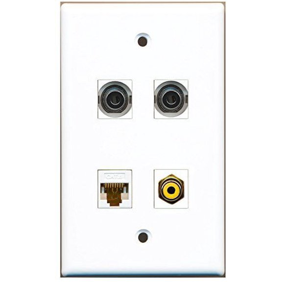 RiteAV - 1 Port RCA Yellow 2 Port 3.5mm 1 Port Cat6 Ethernet White Wall Plate