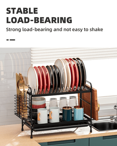 ​MAROAUO Dish Drying Rack 2-Tier Square with Utensil Holder and Drain Board, Sink Organizer, Kitchen Sink Dish Drainer, Black, 1pc, Standard Size​