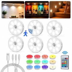 COSJM Rechargeable Puck Lights with Remote, 6-Pack