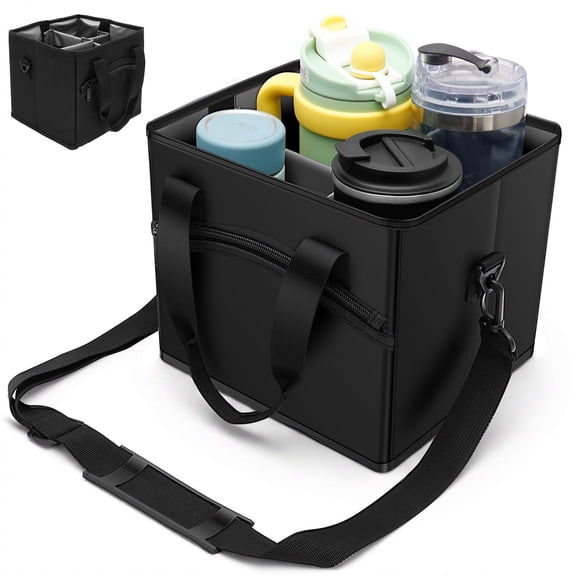 4 Cup Drink Carrier for Delivery, Portable Insulated Beverage Bag with Adjustable Dividers, Leakproof Car Drink Holder Tote with Shoulder Strap