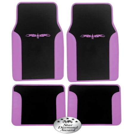 Two Tone Synthetic Leather BLACK & PINK "Superior" 4pc Universal Floor Mat Set for Cars / Trucks by