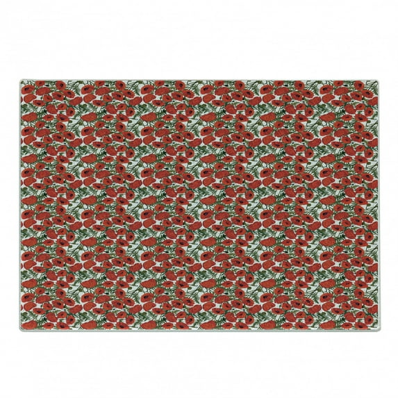 Poppy Cutting Board, Abstract Flower Pattern with Garden Foliage Botanical Bouquets Organic Meadows, Decorative Tempered Glass Cutting and Serving Board, in 3 Sizes, by Ambesonne