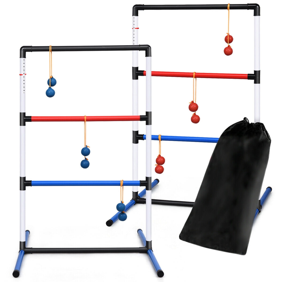 Built-in Score Tracker 6 Toss Bolos with Thick Rope With Backpack Bag Ladder Toss Ball Game Set 2-4 Player Easy Setup Box Shaped Sturdy & Stable Base Ideal for Indoor/Outdoor Game 
