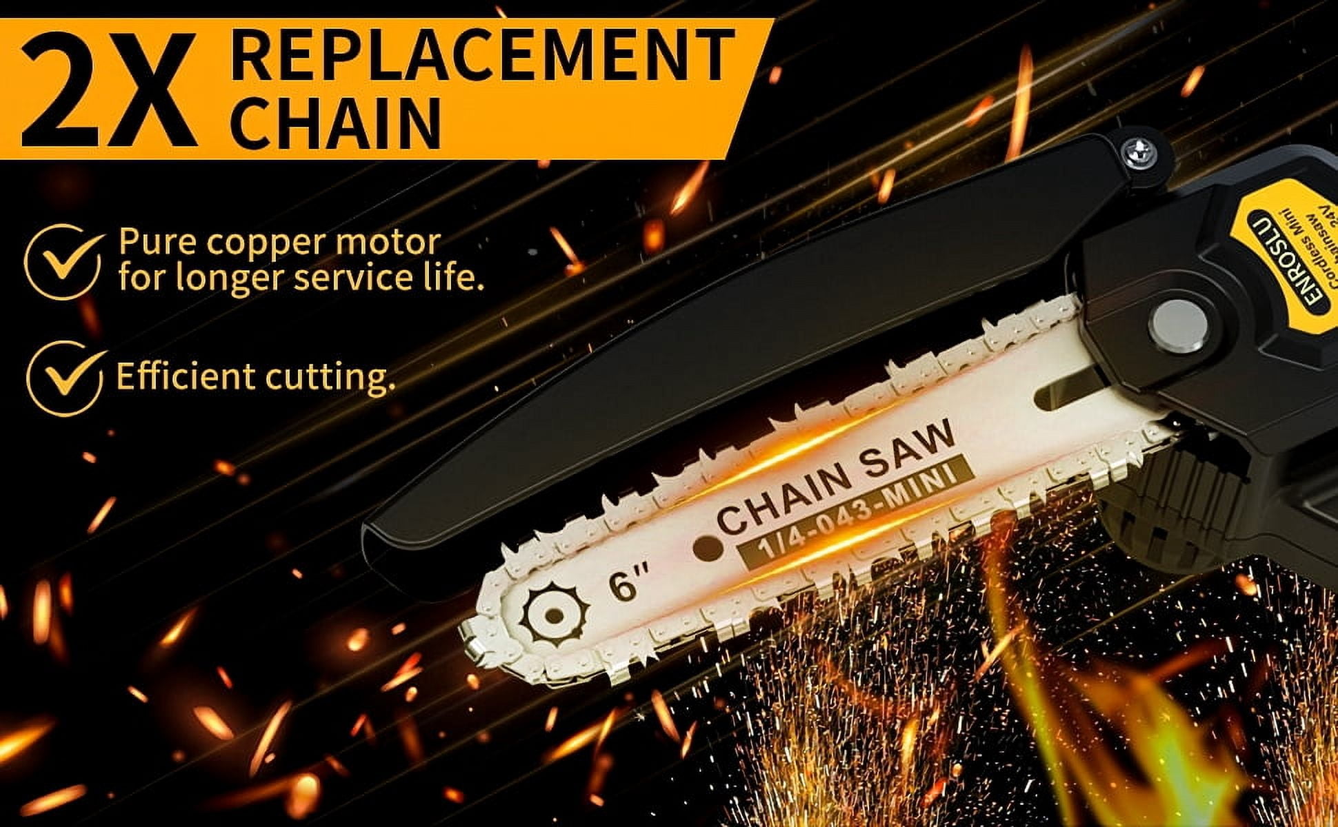 Cordless Mini Chainsaw, Electric Chainsaw, Handheld Small Chainsaw, 6-Inch Electric Power Chainsaw with 2Pcs Rechargeable Battery 2 Pcs Guide Chain for Tree Trimming Branch Wood Cutting