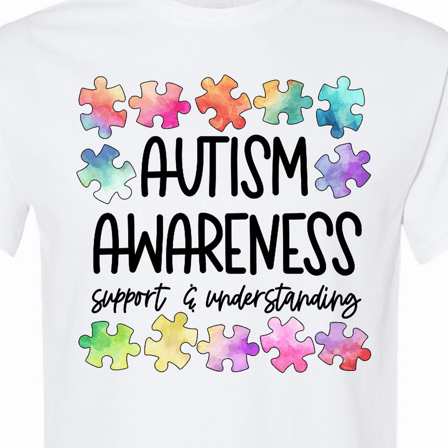 Inktastic Autism Awareness Support and Understanding Puzzle Pieces T-Shirt