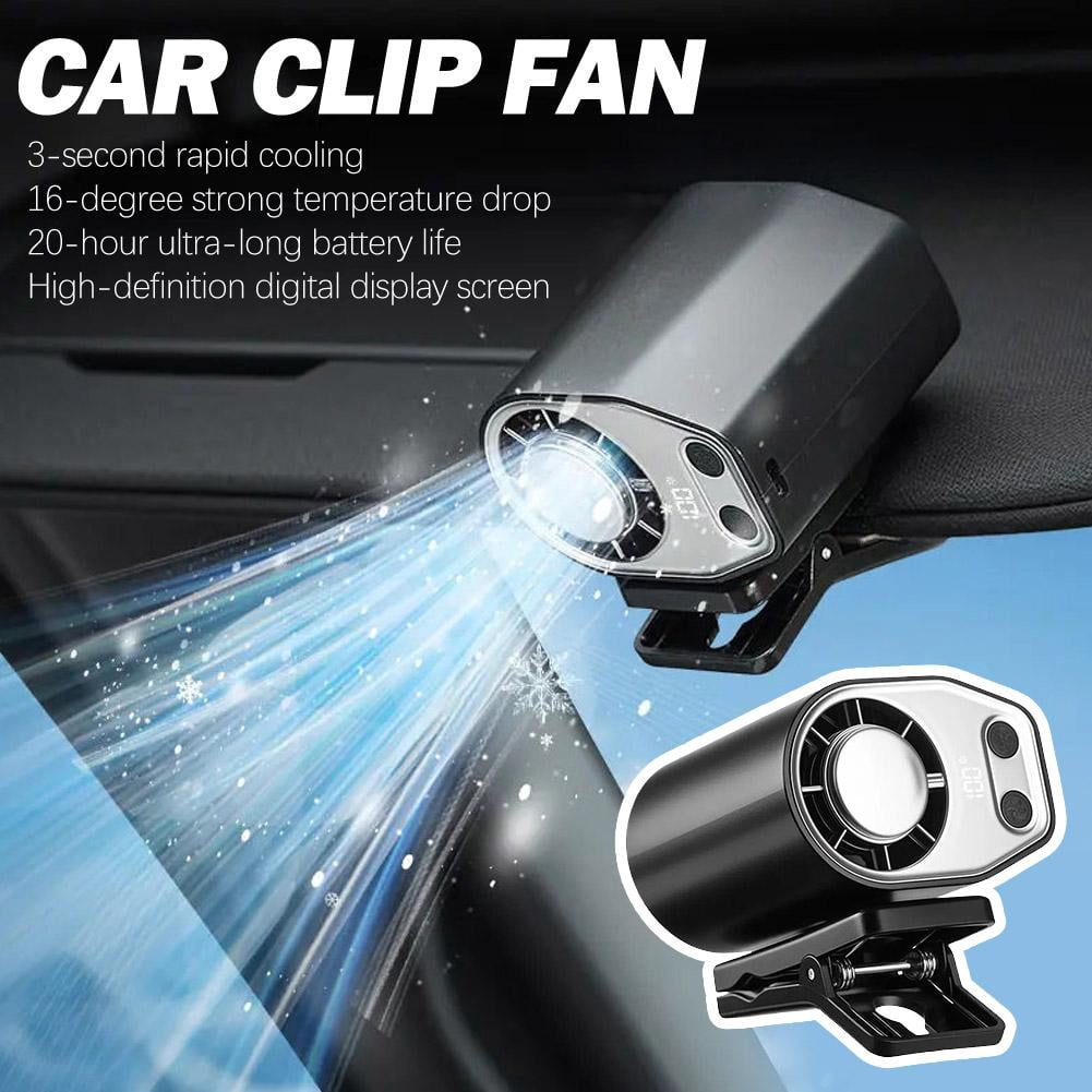 Clip on Fan for Car with LED Display, 360 Rotatable Personal Conditioner, USB Rechargeable Portable Fan with Long Battery Life for Vent, Office Desk, Home & Travel