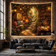 thumbnail image 6 of Stone Path Through Bookshelves with Vines and Lanterns, Whimsical Illustration for Book Lovers, Enchanted Library Wall Art, Housewarming Gift, Tapestry Wall Hanging for Bedroom and Living Room, 6 of 7