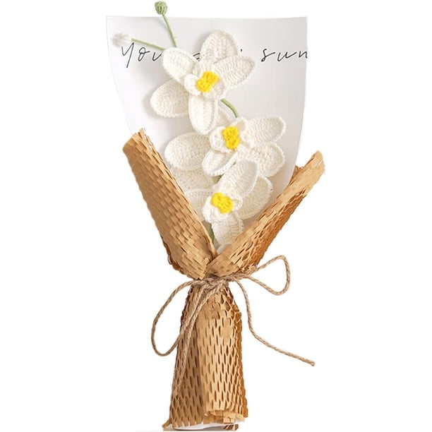 Xiao Hua Ramo de flores de ganchillo, ramo de flores de punto hecho a mano, orquídea de ganchillo, flores artificiales para el Día de la Madre, cumpleaños, boda, regalo del Día del Maestro