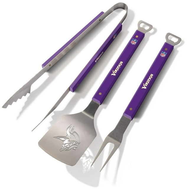 YouTheFan NFL Minnesota Vikings Spirit Series Juego de barbacoa de 3 piezas de acero inoxidable 22" x 9"