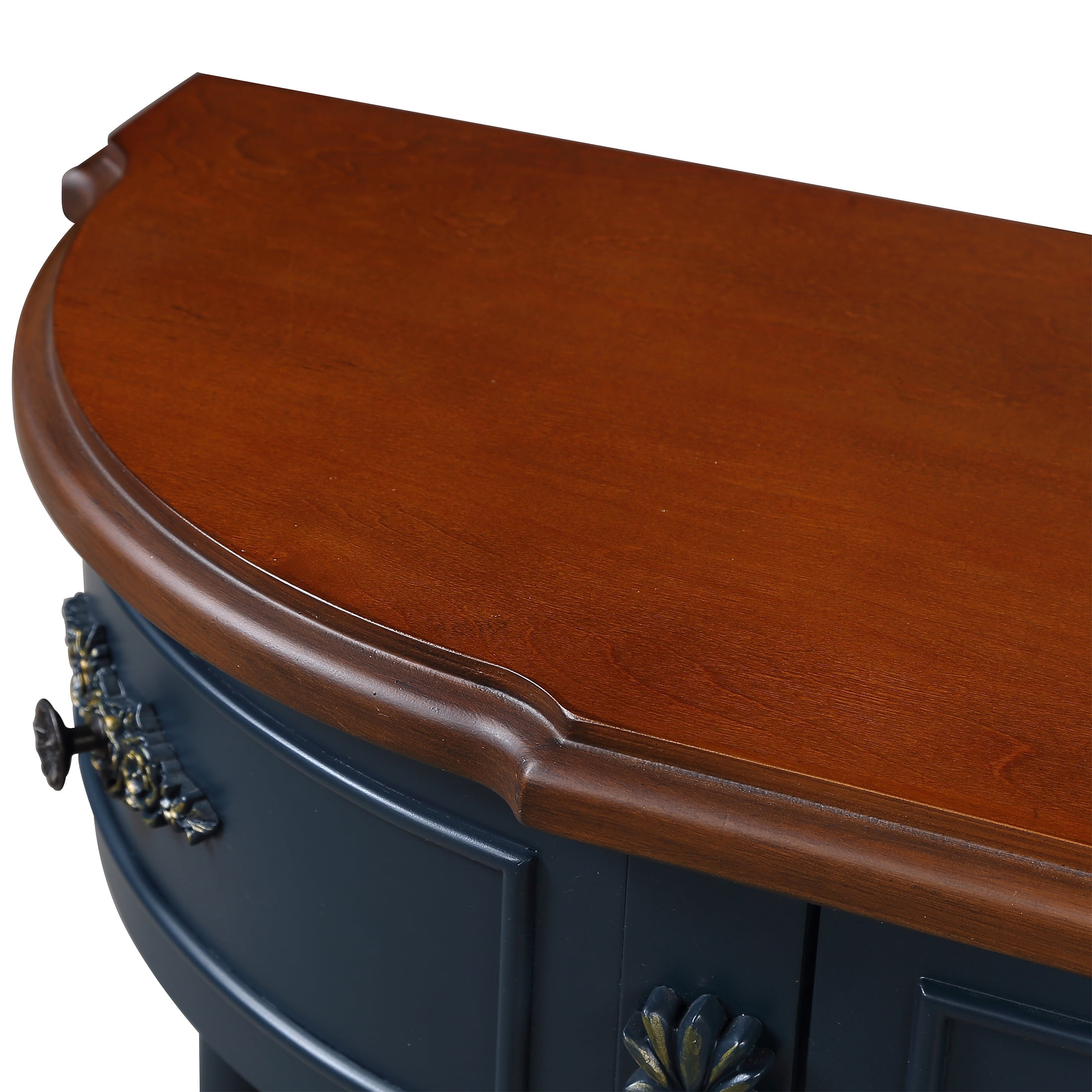 PORKISS Solid Pine Wood Console Table, Entryway Table Hallway Table with 2 Drawers Roman Legs, Retro Sofa Table for Living Room, Foyer, Navy Blue