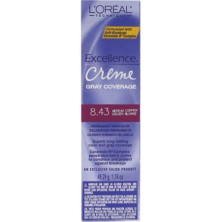 L'Oreal Excellence Creme Permanent Hair Color, Medium Coppery Golden Brown #8.43, 1.74