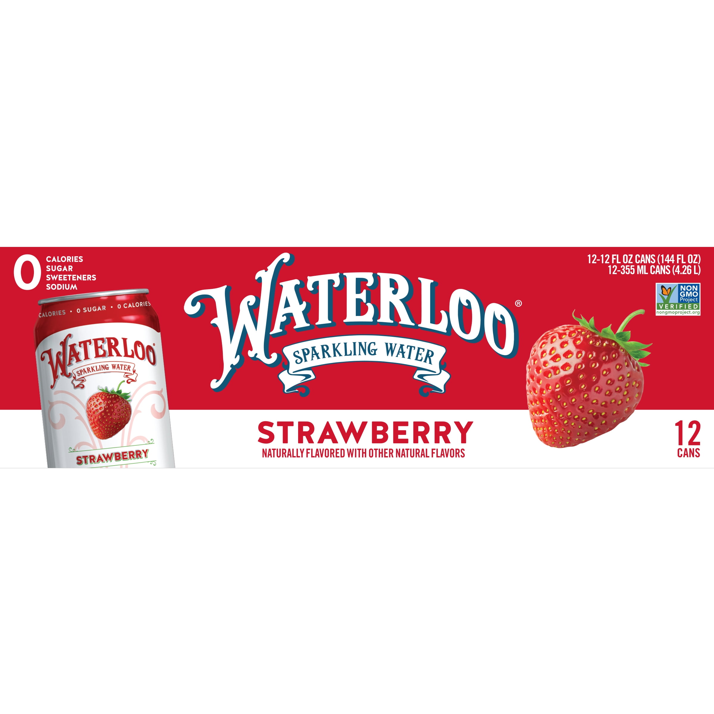 Waterloo Sparkling Water, Strawberry, 12 fl oz, 2 12 Pack Cans