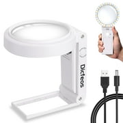 Dicfeos 30X 40X Magnifying Glass with Light and Stand, Folding Design 32 LED Illuminated Magnifying Glass for Close Work, Large Magnifying Glasses for Reading, Powered by Battery or USB(White)