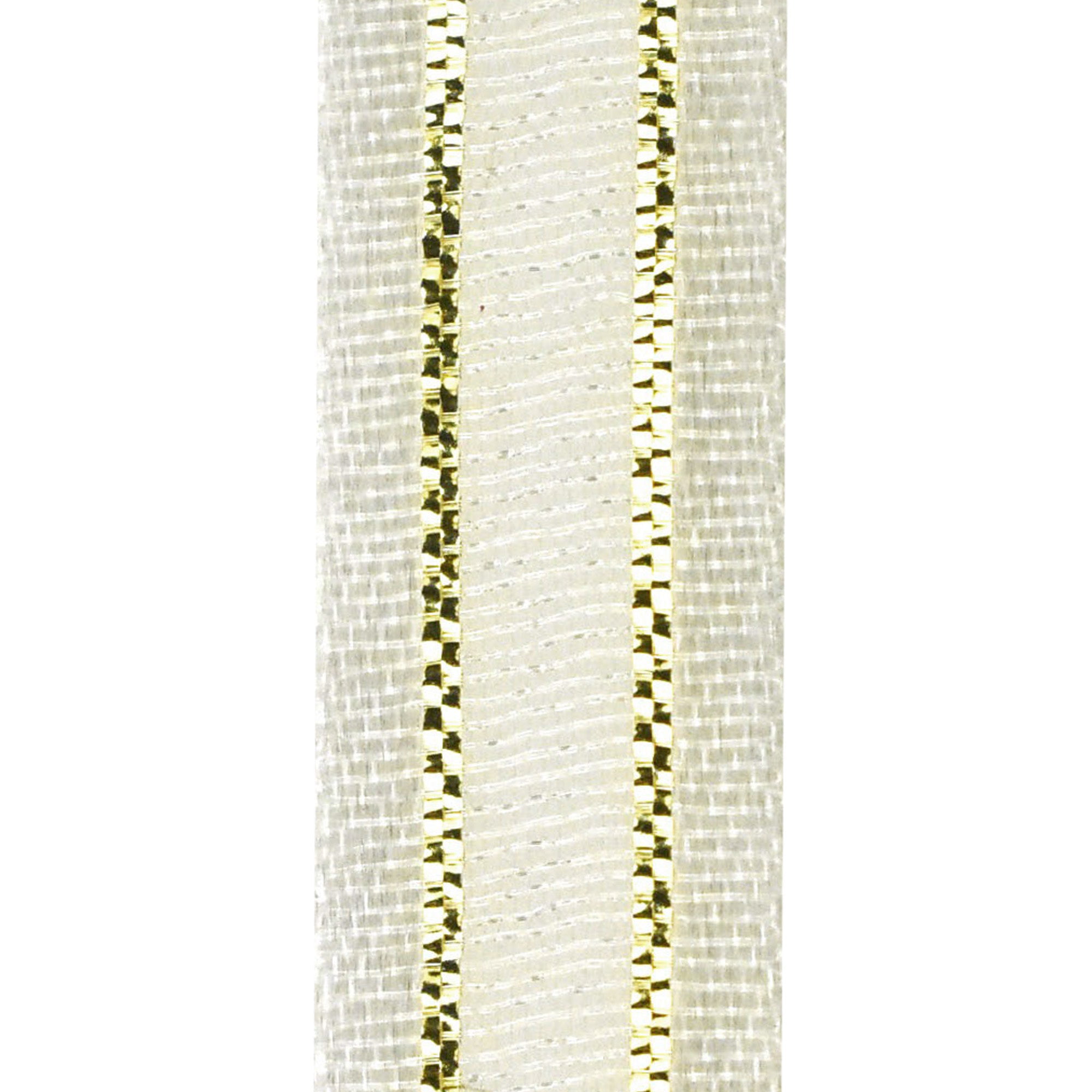 Old Gold | Organza Ribbon Two Striped Satin Edge | W: 3/8 inch | L: 25 Yards | Bb Crafts