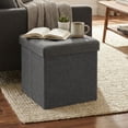 thumbnail image 4 of LEDREM 11.8 Inch Folding Storage Ottoman Cube, Footrest Stool with Tufted Linen-Look Cover for Living Room and Bedroom, Dark Gray, 4 of 5