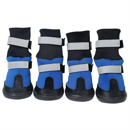 GASTROPOD 4Pcs Dog Shoes Waterproof PU Leather Dog Boots & Paw Protectors Reflective Magic Strap Anti-Slip Dog Boots for Winter 8.3x8.9cm Blue
