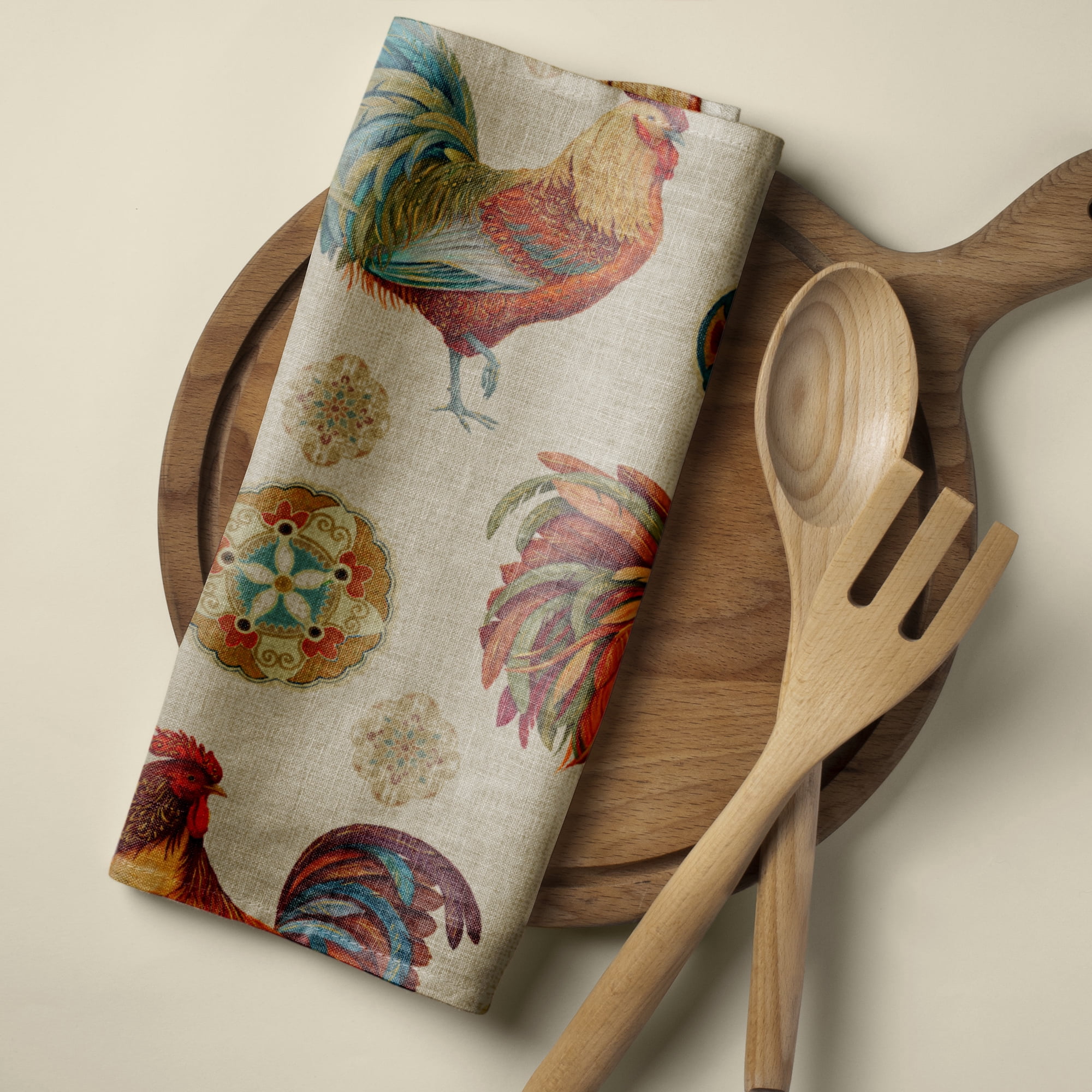 David Textiles Rooster Medallion Linen 1 yd Cotton Precut Fabric
