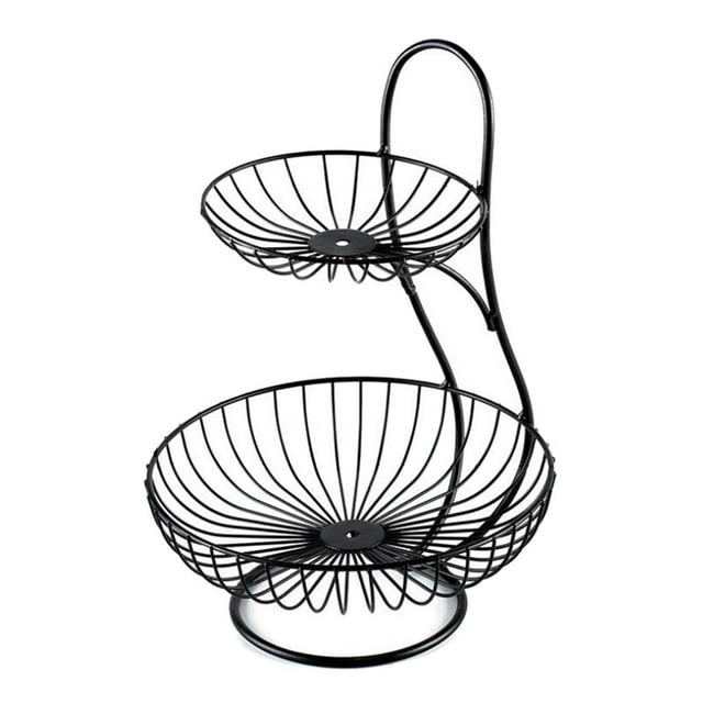 veasfak Arched Server, Stacked 2-Tier/3-Tier Bowls, Dining Table & Kitchen Counter Organizer, Modern Fruit Basket Stand Black 2 Tier