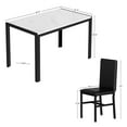 5Piece Dining Table Set for 4, Kitchen Table Set with Chairs, White Marble Top Table & Leather