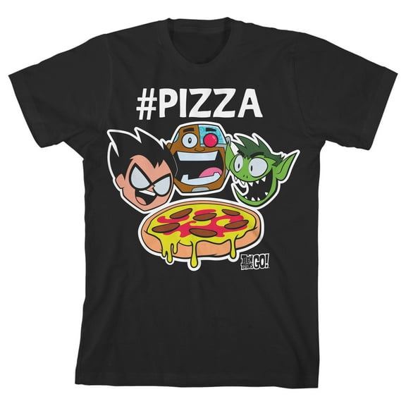 Teen Titans Go Hashtag Pizza Youth Black Graphic Tee-Small