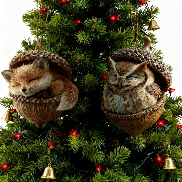 Yunuuuoa Forest Christmas Ornaments Resin Animal Figurines Handcrafted Woodland Decor Squirrel Fox Owl Bunny Hedgehog Nativity Scene Holiday Tree Decorations Rustic Home Accents Nature Inspired Gift