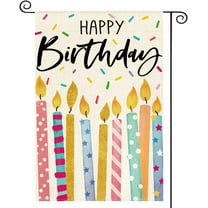 Happy Birthday Garden Flag 12x18 Inch Double Sided Outside, Candles Party Gift Burlap Yard Outdoor Decoration