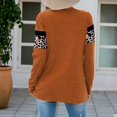 thumbnail image 3 of Women Multiple Color Loose Light Nature Round Collar Printing Long Sleeve cotton blend Splice Top(Brown,L), 3 of 4