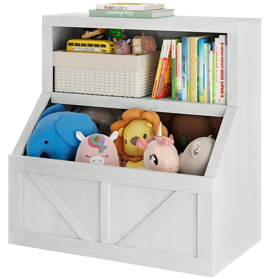 Kids Bookshelf, Toy Storage, 2 Tier Toy Organizer with Storage Cabinet, Children's Large Cubbies, for Playroom, Children's Room, Bedroom, Nursery School