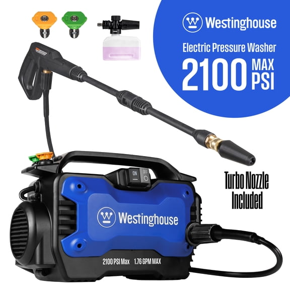 Westinghouse 2100 Max PSI Electric Pressure Washer, 1.76-GPM, Foam Cannon, Turbo Nozzle